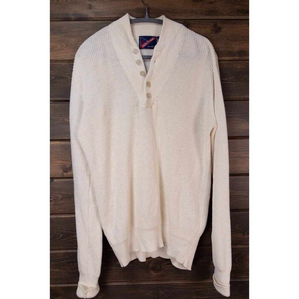 Mighty Mac Henley Knit Sweater Cream XT Ramie Cotton Pullover VTG